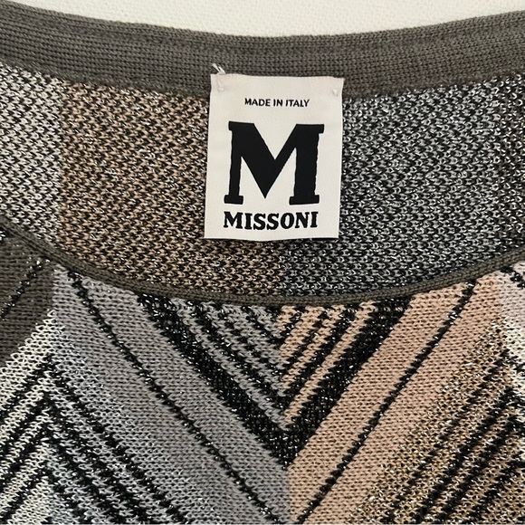 MISSONI Italy Sleeveless Knit Dress Chevron Black Mint Grey Shimmer size 10 - Picture 3 of 9